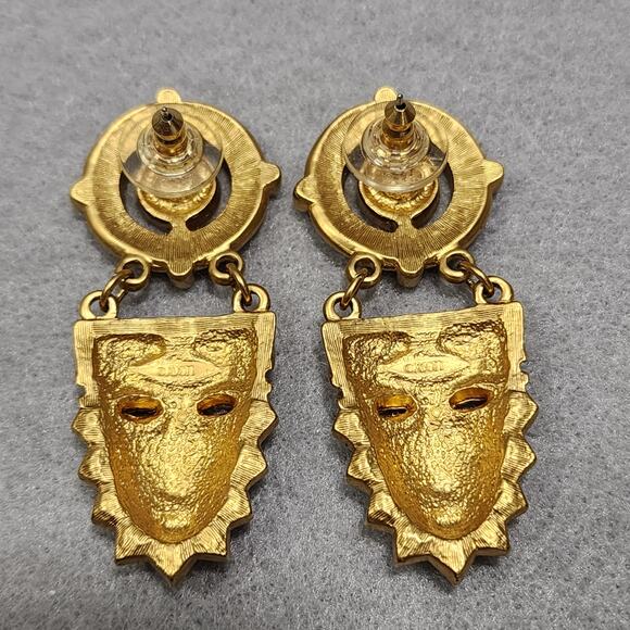 Vintage 1993 Avon Tribal African Aztec Egyptian Inspired Mask Brooch-Earring Set - Picture 5 of 11